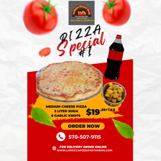 Pizza Special #1. Medium Cheese Pizza, Order of Garlic Knots & Soda