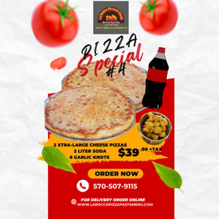 Pizza Special#4. 2 X-Large Cheese Pizzas, Order of Garlic Knots & Soda